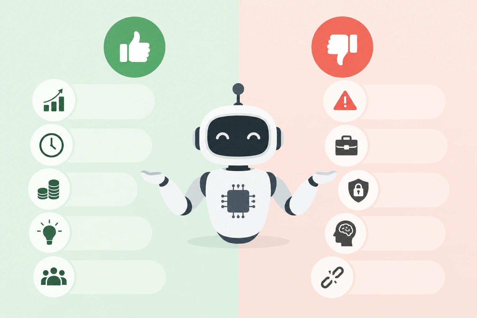 AI 업무자동화의 장단점을 비교하는 인포그래픽