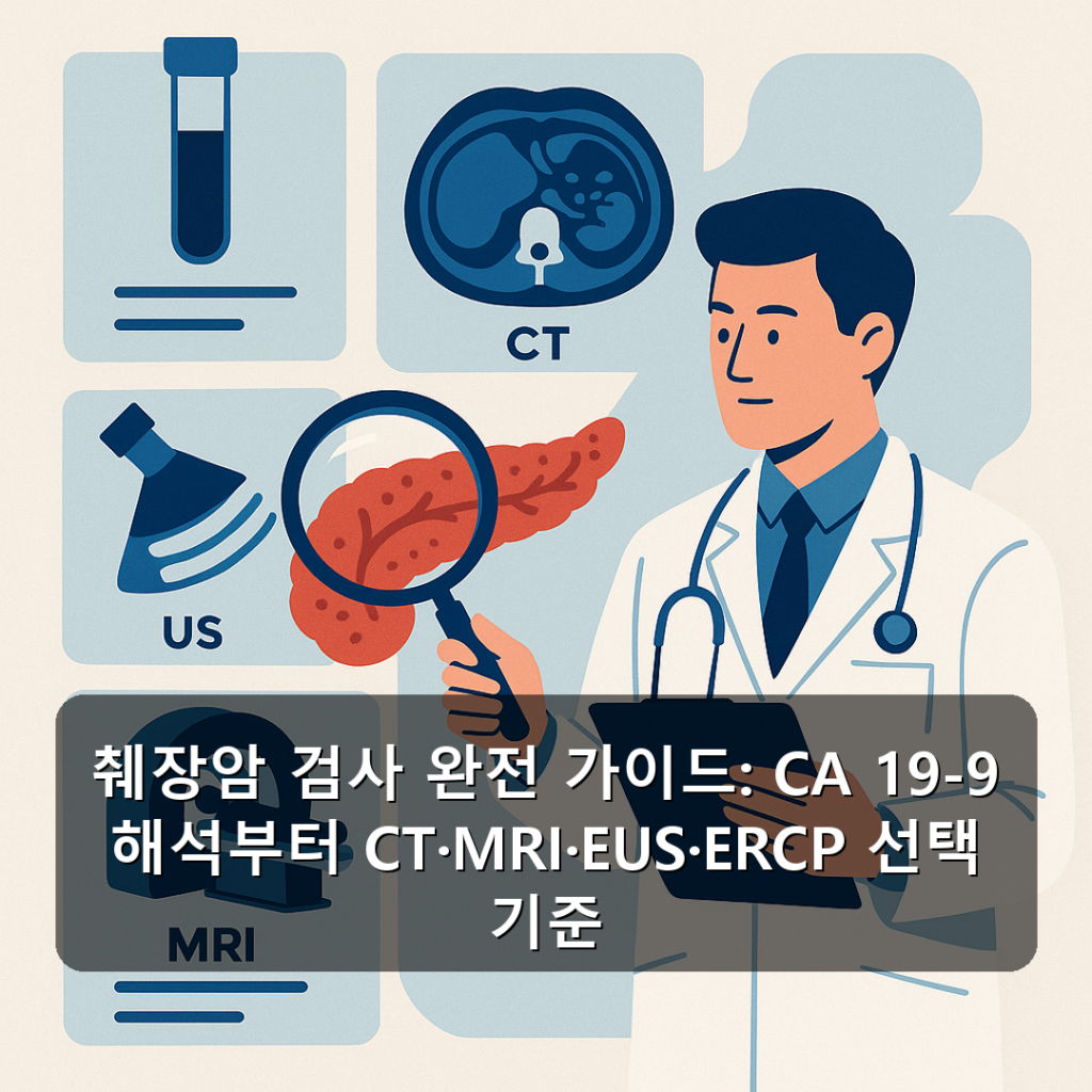 췌장암 검사 완전 가이드: CA 19-9 해석부터 CT·MRI·EUS·ERCP 선택 기준